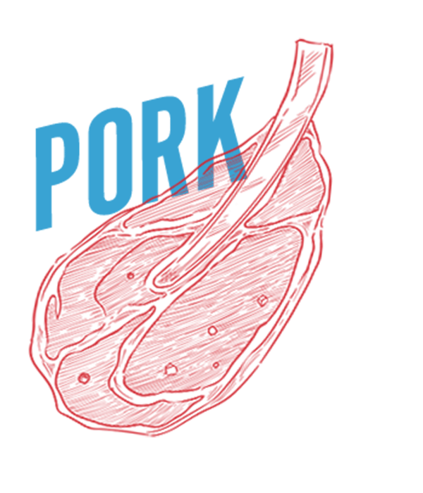 Outline of pork with word 'pork' over it