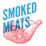 Smoked meats imagery with words 'Smoked Meats' above it in blue