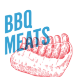 imagery of ribs with words BBQ MEATS over it in blue