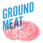 Ground Beef imagery with words GROUND MEAT over it in blue