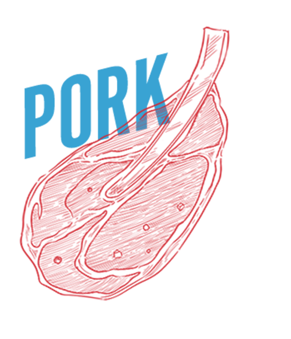 Outline of pork with word PORK over it