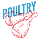 Outline of poultry with word POULTRY over it