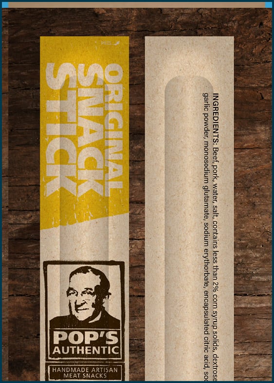 Pops snack sticks original product packaging